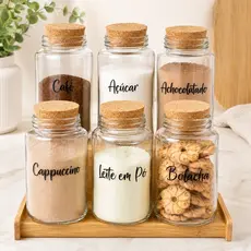 Kit Cantinho do Café 810ml | ESCOLHA SEU KIT | Potes de Vidro | Tampa de Cortiça com ou sem Adesivos | Armazenamento