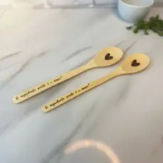 Kit Utensílios De Bambu Colher De Cozinha Com Frase E Coração
