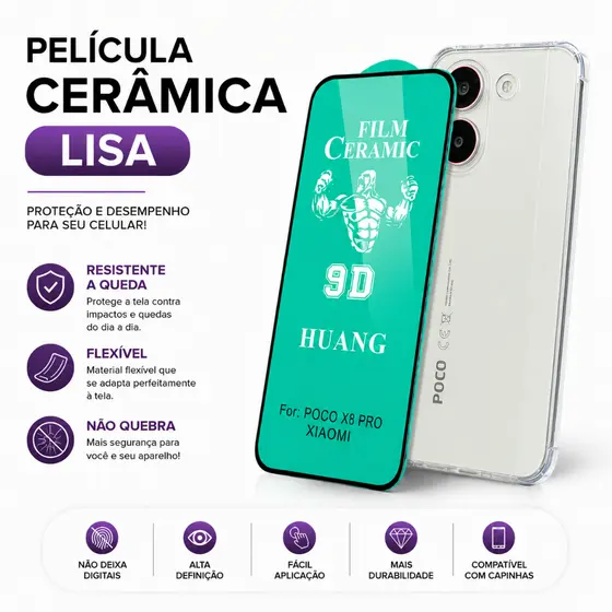 Película Cerâmica 9D Lisa Poco X8 Pro X8 Pro Max Resistente Flexível Proteção Contra Quedas