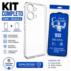 Kit Capa Capinha Transparente Antichoque + Película Cerâmica Poco X8 Pro X8 Pro Max