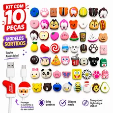 Kit 10 Protetor De Cabo Carregador Iphone Android Desenhos Variados Envio Rápido