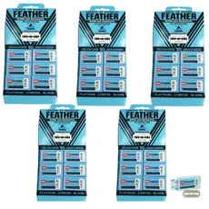 5 Cartelas Lâmina Para Barbear Feather Platinum Aço Inoxidável C/ 60un Cada