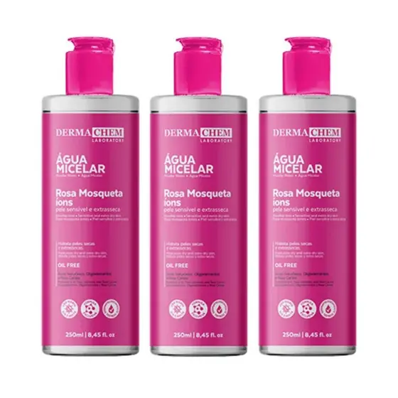 Dermachem Kit Com 3 - Água Micelar Rosa Mosqueta Íons 250ml