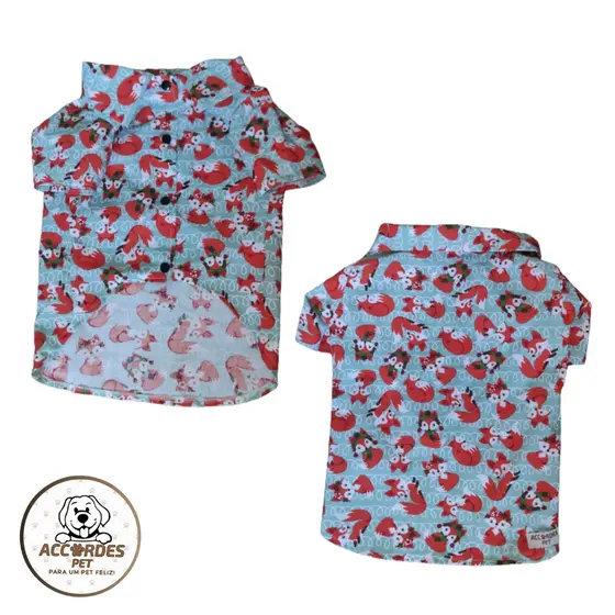 Roupa Pet Cachorro/Gato - Camisa Social Natal verão