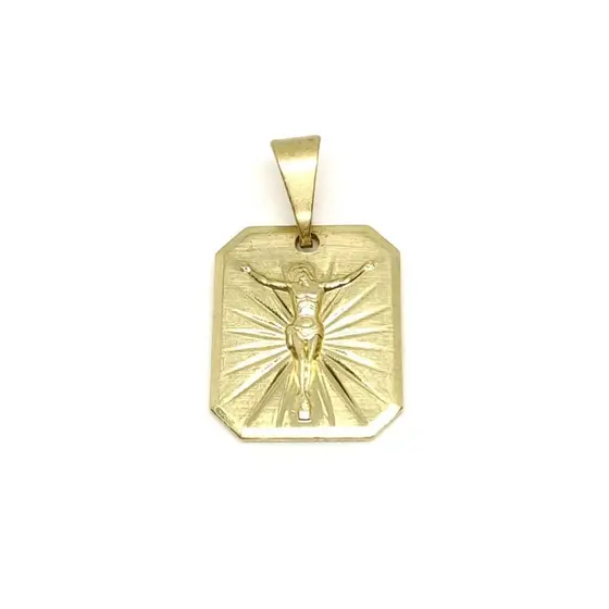 Pingente Placa Com Cristo Luz Detalhes Laterais Diamantada Banhada a Ouro 18k