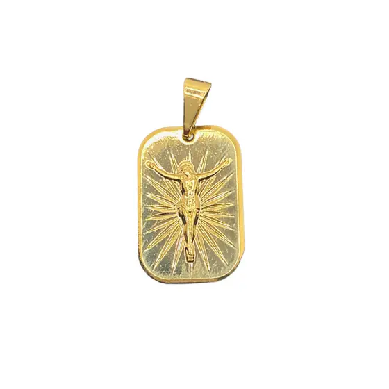 Pingente Placa Com Cristo Arredondada Diamantada Banhada a Ouro 18k