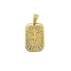 Pingente Placa Com Cristo Arredondada Diamantada Banhada a Ouro 18k
