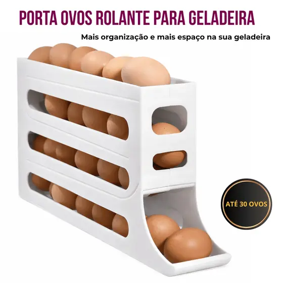 Porta Ovos Organizador Rolante 4 Andares para Geladeira Dispenser Plástico 30 Ovos