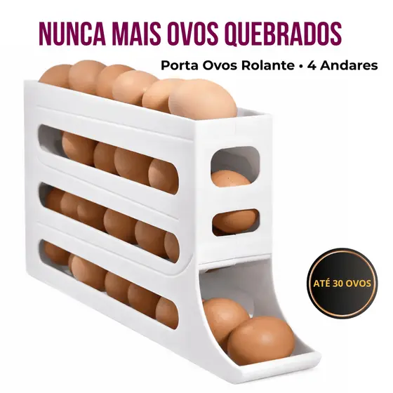 Porta Ovos Rolante 4 Andares Organizador para Geladeira Dispenser Plástico até 30 Ovos