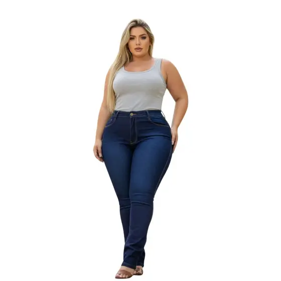 Calça Jeans Feminina Skinny Plus Size Cintura Alta Com Strech Curve