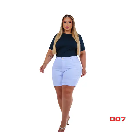 Short Jeans Branco com Variação de Tonalidade Feminino Cintura Alta Plus Size Curve