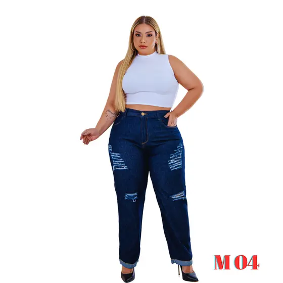 Calça Mom Jeans Plus Size 100% Algodão Premium Cintura Alta Modeladora Não Laceia Curve