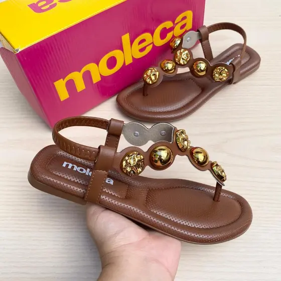 Rasteirinha Sandália Feminina Moleca Flat Leve Moda Verão Esferas Confortável De Dedo