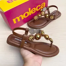 Rasteirinha Sandália Feminina Moleca Flat Leve Moda Verão Esferas Confortável De Dedo