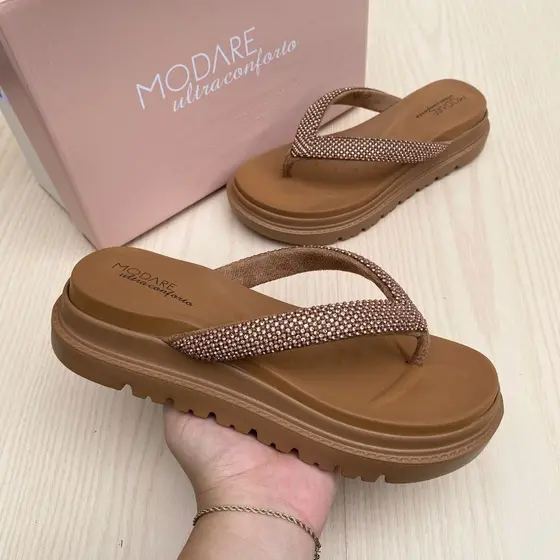 Papete Sandália Feminina Modare Plataforma Tratorada Confortável Leve Moda Verão Brilho Strass