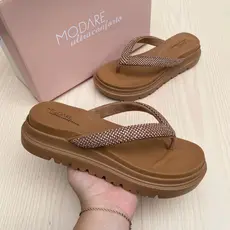 Papete Sandália Feminina Modare Plataforma Tratorada Confortável Leve Moda Verão Brilho Strass