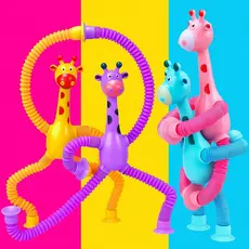 Girafa que Estica E Gruda Girafinha Melman Pop It Tubo Led Ventosa brinquedo sensorial interativo