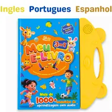 Livro Educativo Infantil Interativo Trilíngue Português Inglês Espanhol com Som Toque Inteligente