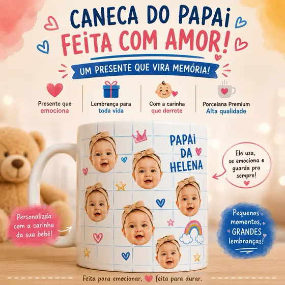 Caneca Personalizada Com Foto Rostinho da Criança - Presente Vovó Papai Mamãe Dindos Titios