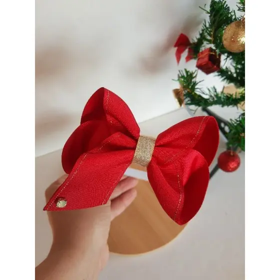 Tiara infantil com laço branco e dourado /laço para ano novo /laço para reveillon/laço vermelho /laço para Natal