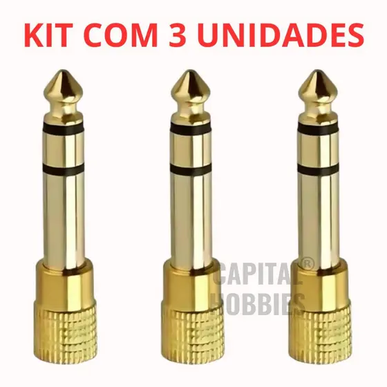 Kit Adaptador de metal P2 P10 Estéreo Profissional Plug Banhado a Ouro Pro 3,5mm / 6,35mm Gold Premium