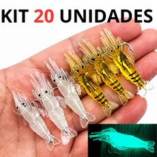 Kit Isca Artificial Camarão De Silicone Com Anzol de 4 cms e 1,2 g Pesca Tucunaré Traíra, Curvina, tairão