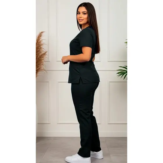 Pijama Cirúrgico Scrub Feminino Clássico Preto Jalecos Conforto