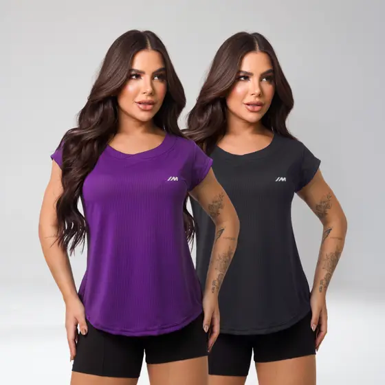 Kit 2 Camisetas Dry Fit Feminina Academia furadinha Musculação Treino Anti Suor Anti Odor Caminhada Baby Look