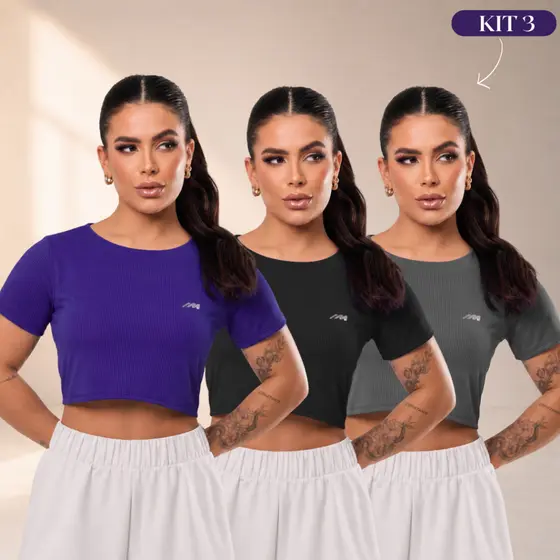 Kit 3 Cropped Feminino Dry Fit Anti Odor Academia Treino Fitness Blusa Camiseta Esportiva Tecido Furadinho Respirável