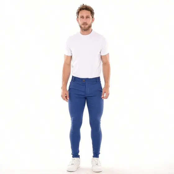 Calça Alfaiataria Bengaline Skinny Azul Risca De Giz