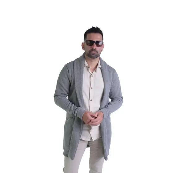 Suéter casual, casacos cardigan, Jaqueta justa e longa de malha masculina