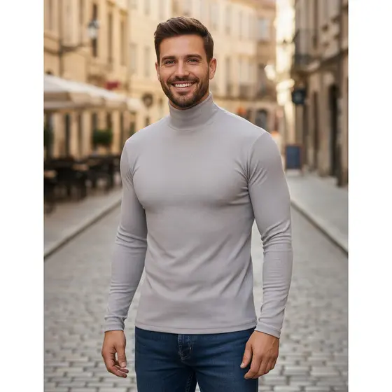 Camiseta Manga Longa Masculina Gola Alta  Blusa Colada
