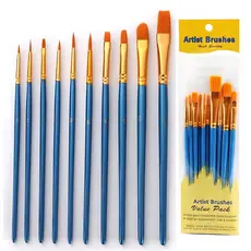 Kit com 10 Pincéis artísticos p/ pintura cerdas macias - Aquarela, Óleo, Acrílica, Artesanato.