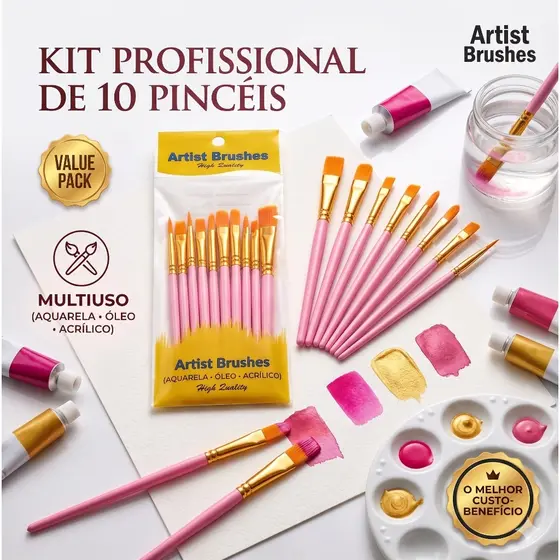 Conjunto De Pincéis Profissionais De 10 Peças-De Cabelo De Nylon Para Acrílico/Óleo/Aquarela