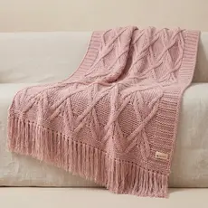 Manta de Tricô com Franjas Sofá Poltrona Cobertor Cama Malha Encorpada 150x90cm Usufruto Decorativa Sala L05