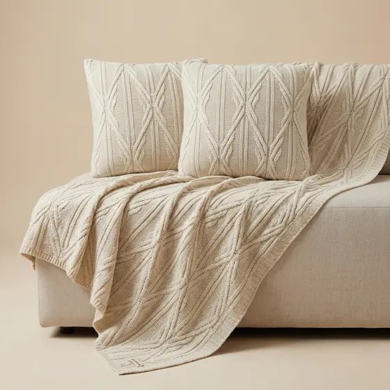 Kit Manta Sofa Trico Decorativa 150x90cm +2 Capa Almofada c2