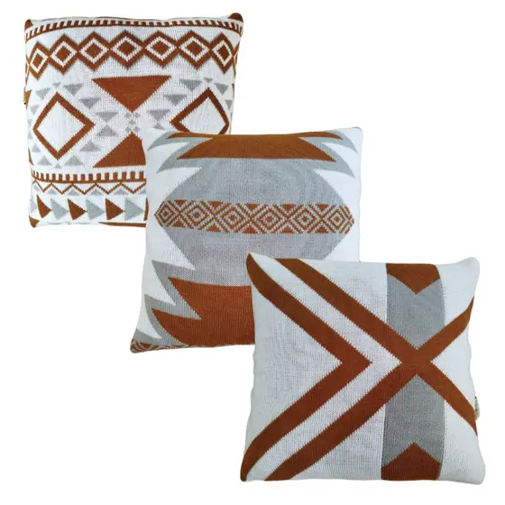 Kit 3 Capa de Almofada 45x45 Tricô Decorativa , Sofá Poltrona Sala Quarto , Offwhite ,Ferrugem e cinza