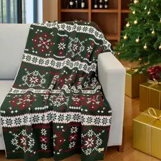 Manta Natalina Tricô Macia Decorativa Sofá Poltrona Enfeite Natal Flocos de neve
