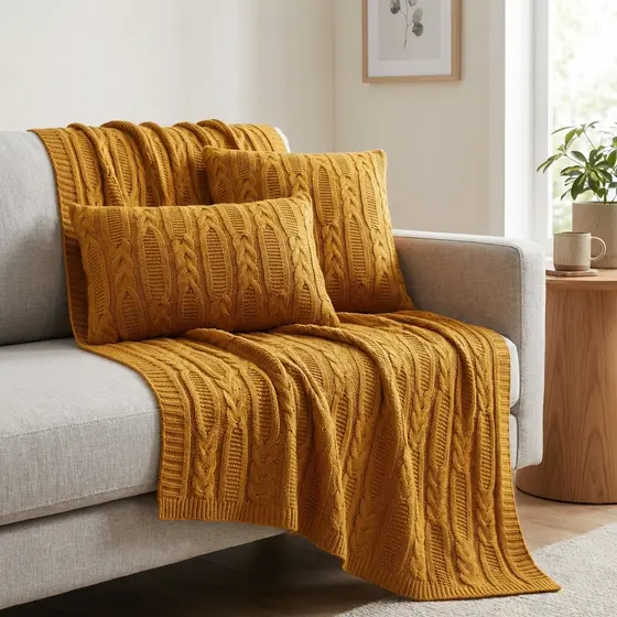 Kit Manta Sofa Trico Decorativa 150x90cm +2 Capa Almofada c3