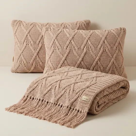 PESEIRA MANTA TRICÔ CAMA KING SOFÁ SALA 260X60cm +2 CAPA DE ALMOFADA 60X40cm L01