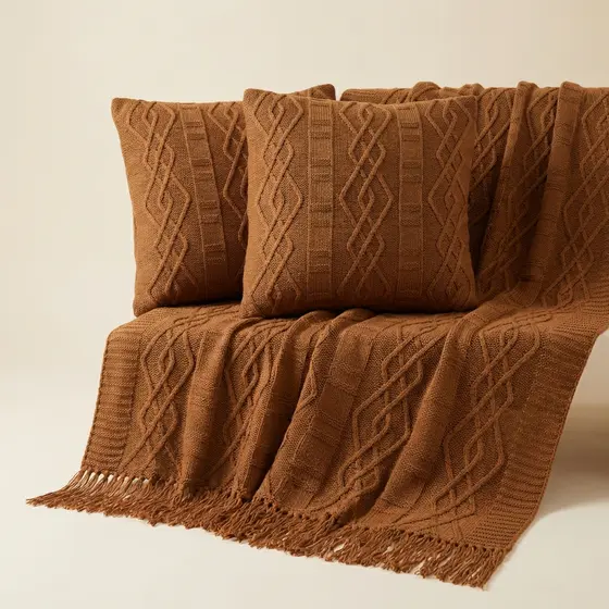 KIT MANTA SOFA TRICO DECORATIVA 150X90cm +2 CAPA DE ALMOFADA Usufruto C05