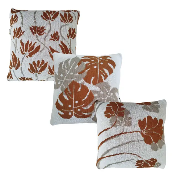 Kit 3 Capa de Almofada 45x45 Tricô Decorativa , Sofá Poltrona Sala Quarto , Bege Ferrugem e Bege Escuro