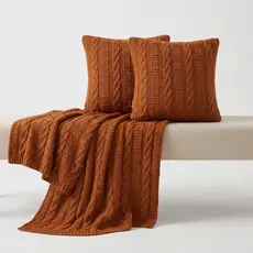 Kit Manta de Tricô + 2 Capas de Almofadas Sofá Poltrona Cobertor Cama 150x90cm Usufruto Decorativa Sala D6