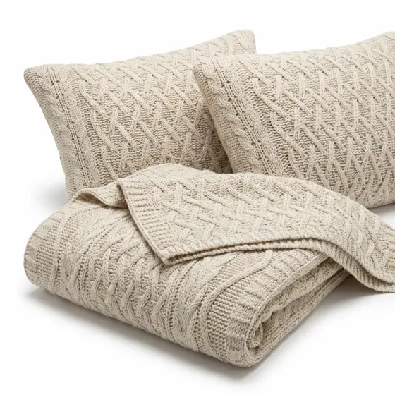 PESEIRA MANTA TRICÔ CAMA CASAL SOFÁ SALA 200X60cm +2 CAPA DE ALMOFADA 45X45cm SOPHIA S03