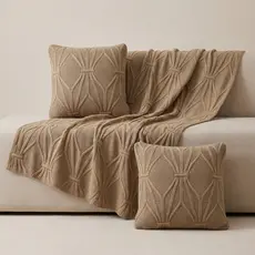 Kit Manta de Tricô + 2 Capas de Almofadas 45X45cm Sofá Poltrona Cobertor Cama 150x90cm Usufruto Decorativa Sala B06