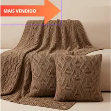 Kit Manta de Tricô Grosso com + 2 Capas de Almofadas Sofá Poltrona Cobertor Cama 120x150cm Usufruto Decorativa Sala G05