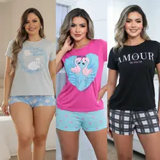 Kit 3 Pijamas Feminino Baby Dolll Dormir Atacado Antialérgico Pormoção