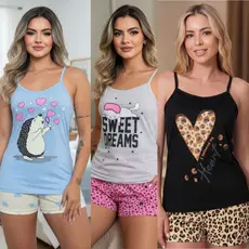 Kit 3 Pijamas Feminino Verão de Alçinha Curto Original