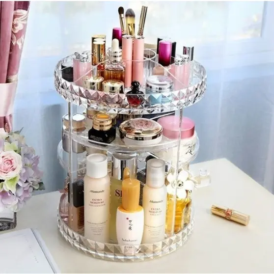 Organizador Giratório 360º Para Maquiagem - Acrílico Decoração Quarto Penteadeira Organizador De Mesa E Acessorios