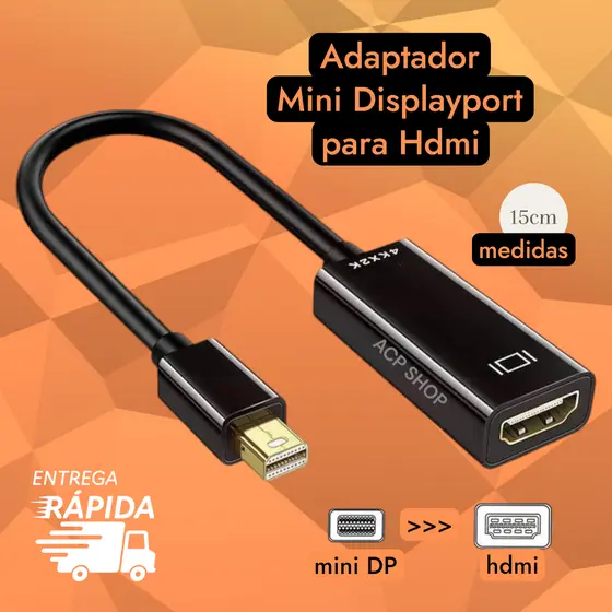 Adaptador Mac Mini Displayport X Hdmi HDTV Cabo Conversor tx Pro Air Cabo Vídeo Thunderbolt Preto Conecta o Comput. a TV